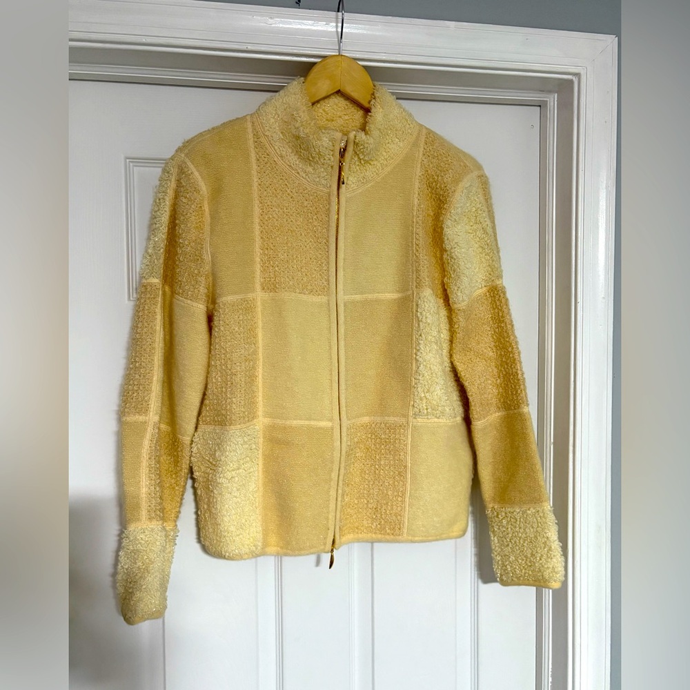 Vintage ESCADA Cream Teddy Jacket with Stand-Up Collar.